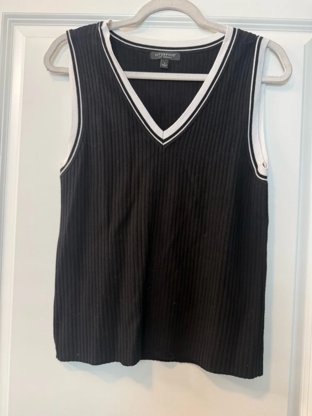 Liverpool Black Ribbed V-Neck Vest with White Trim - Picture 1 of 3